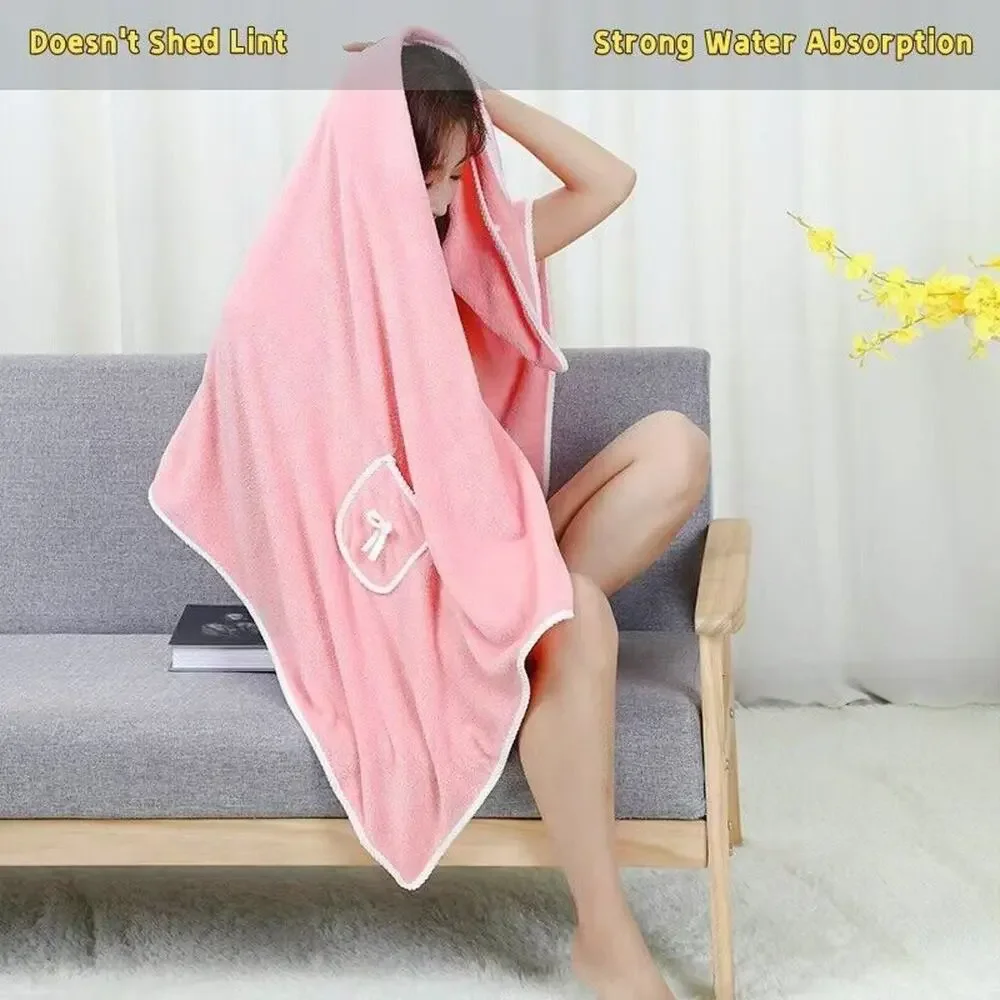 Coral Fleece Non Slip Wearable Bath Towel With Pocket, Robe Beach Shower Wrap